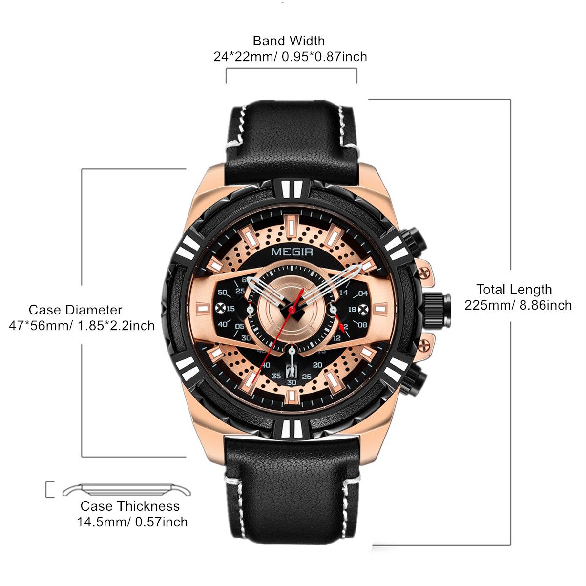 MEGIR Luxury Men Casual Sport Watch Leather Strap Quartz Wristwatch Waterproof Calendar Man Chronograph Clock Montre Homme 2118