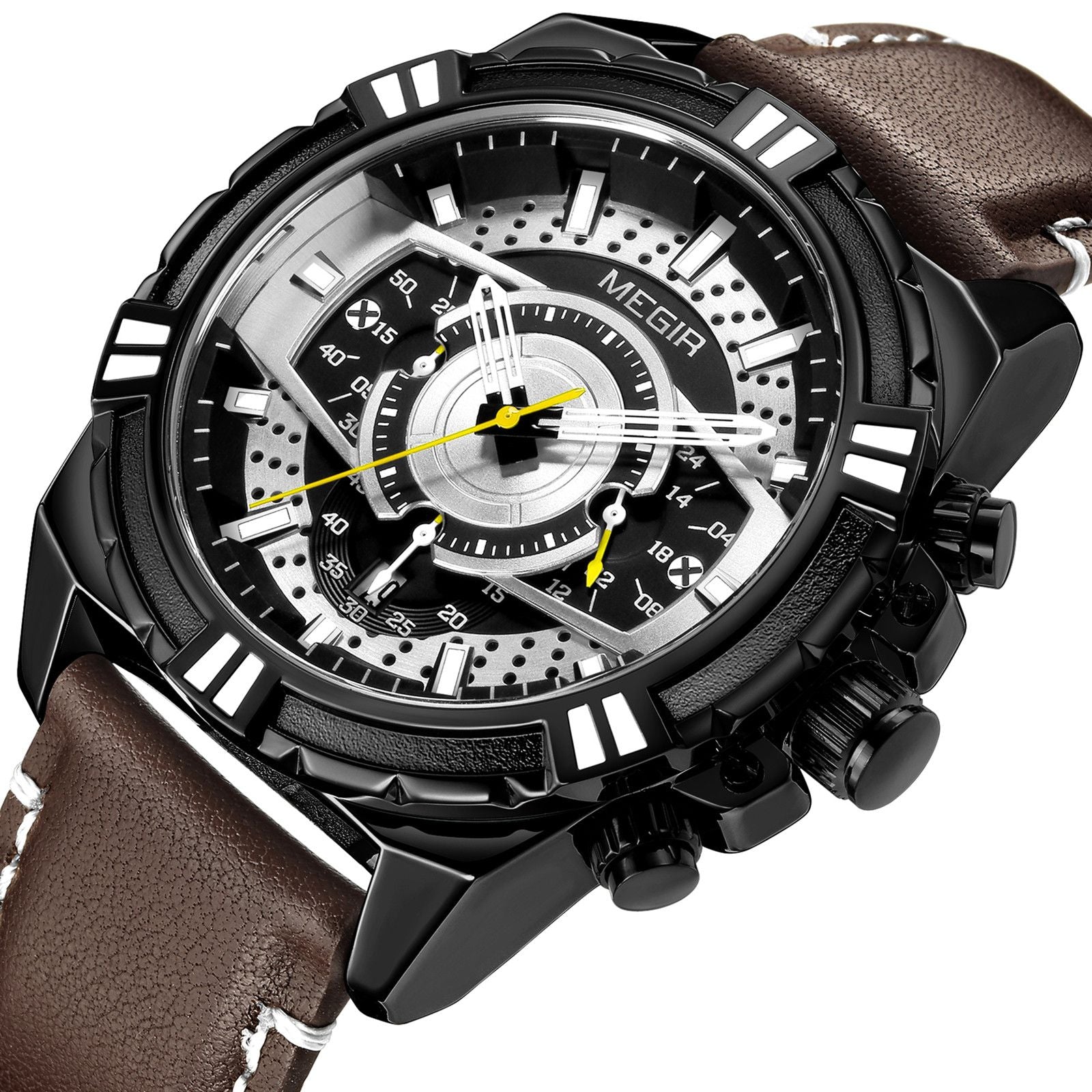 MEGIR Luxury Men Casual Sport Watch Leather Strap Quartz Wristwatch Waterproof Calendar Man Chronograph Clock Montre Homme 2118