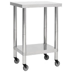 NNEVL Kitchen Work Table with Wheels 60x60x85 cm Stainless Steel-0