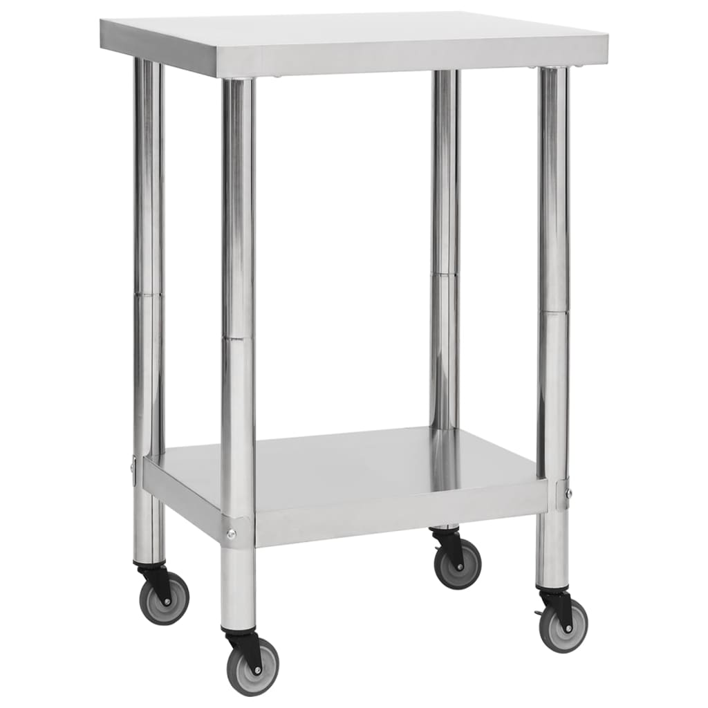 NNEVL Kitchen Work Table with Wheels 60x60x85 cm Stainless Steel-0