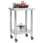NNEVL Kitchen Work Table with Wheels 60x60x85 cm Stainless Steel-1