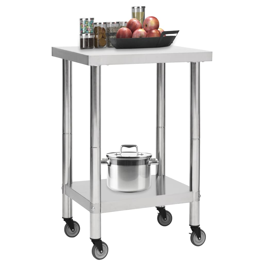 NNEVL Kitchen Work Table with Wheels 60x60x85 cm Stainless Steel-1