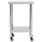 NNEVL Kitchen Work Table with Wheels 60x60x85 cm Stainless Steel-2