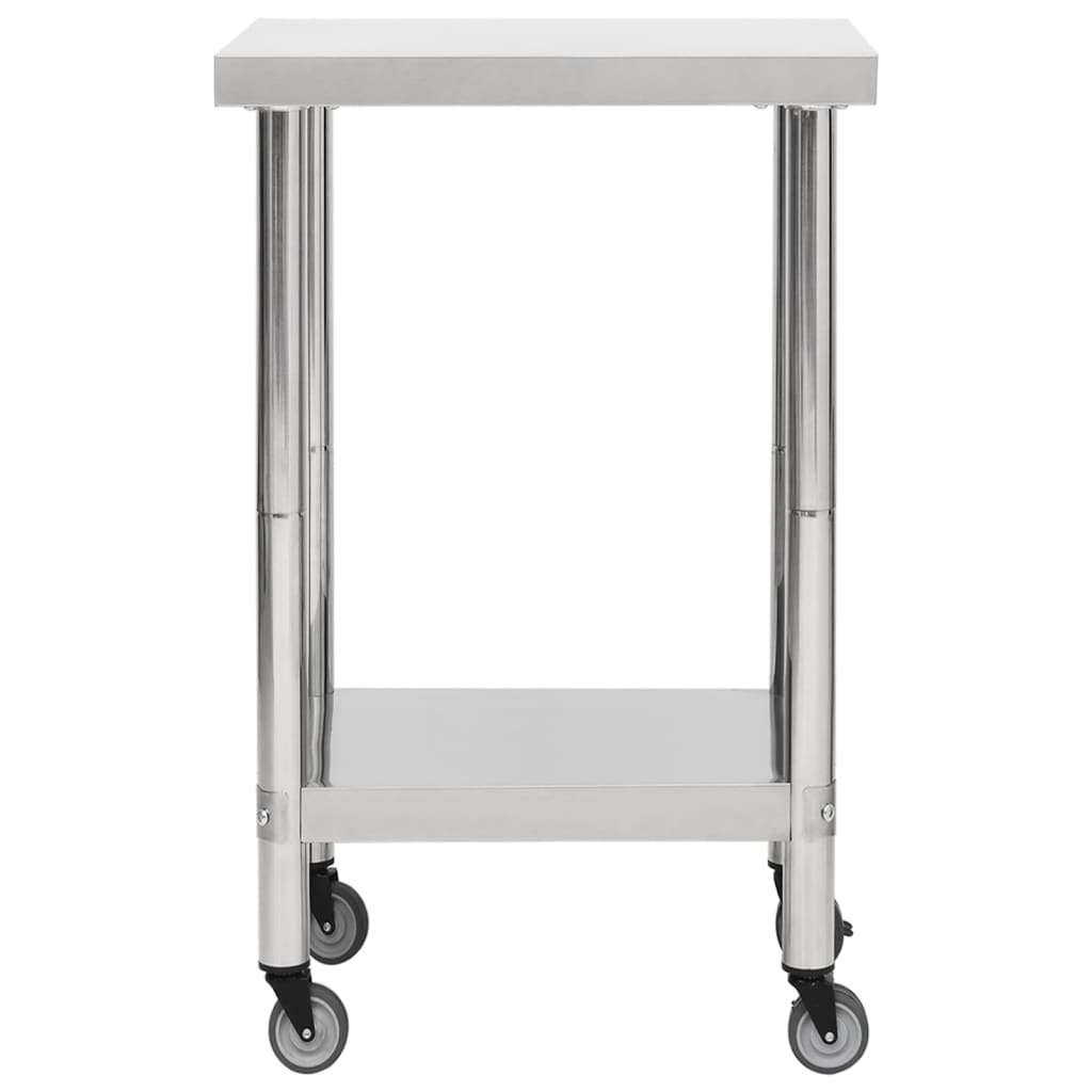 NNEVL Kitchen Work Table with Wheels 60x60x85 cm Stainless Steel-2