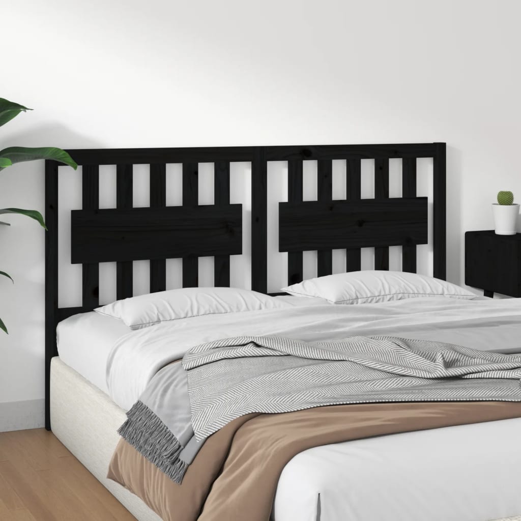 NNEVL Bed Headboard Black 155.5x4x100 cm Solid Wood Pine-3