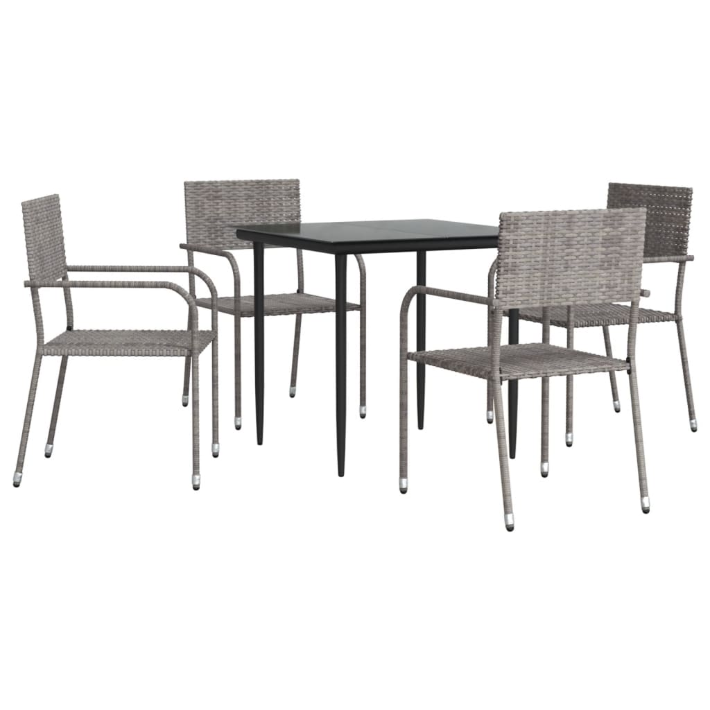 NNEVL 5 Piece Garden Dining Set Grey and Black Poly Rattan and Steel