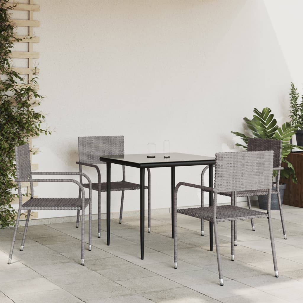 NNEVL 5 Piece Garden Dining Set Grey and Black Poly Rattan and Steel