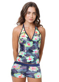 Loco Boutique Blue Flower Reversible Halter Tankini-0