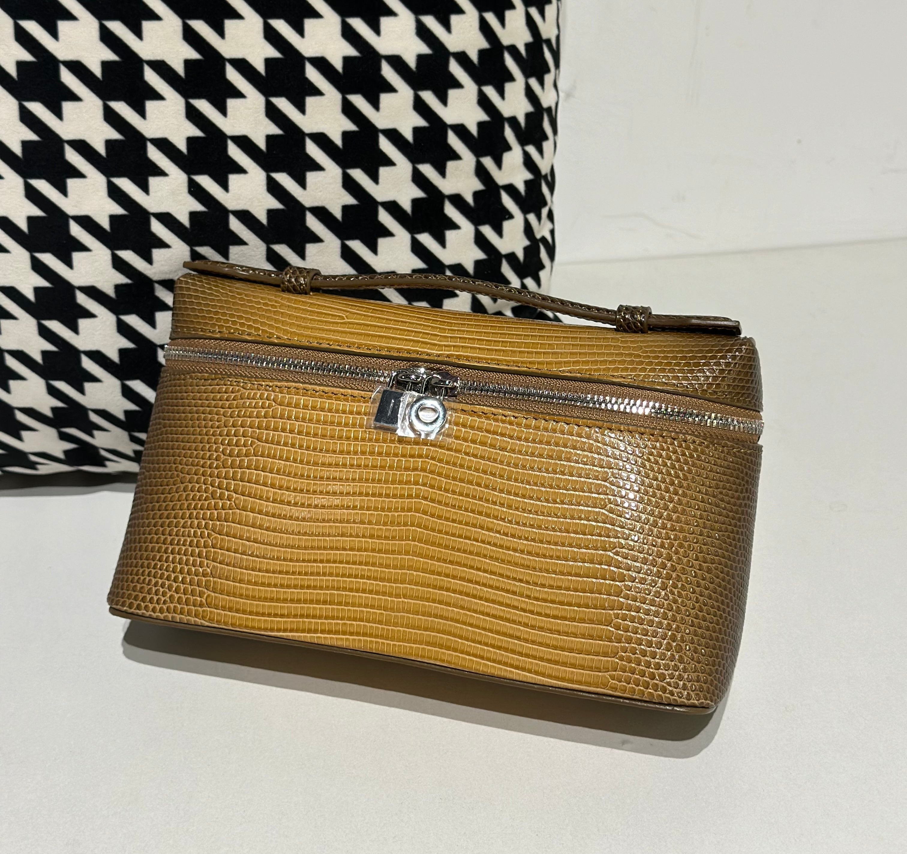 Genuine Lizard Skin Leather Zipper Cosmetic Handle Bag-9