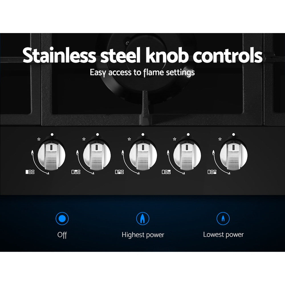 NNEDSZ Gas Cooktop 90cm 5 Burner Stove Hob Cooker Kitchen NG LPG Black Glass-3
