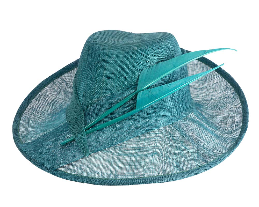 Elegant teal green hat with feathers-1