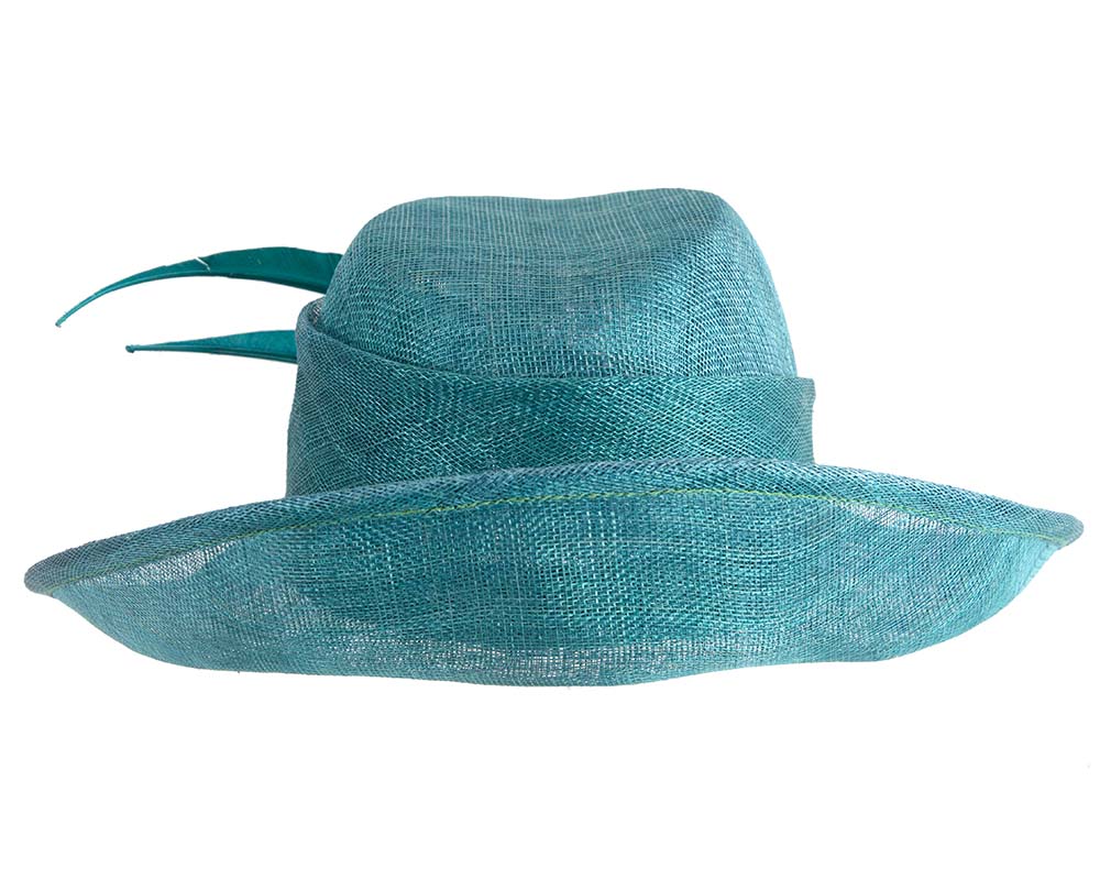 Elegant teal green hat with feathers-5