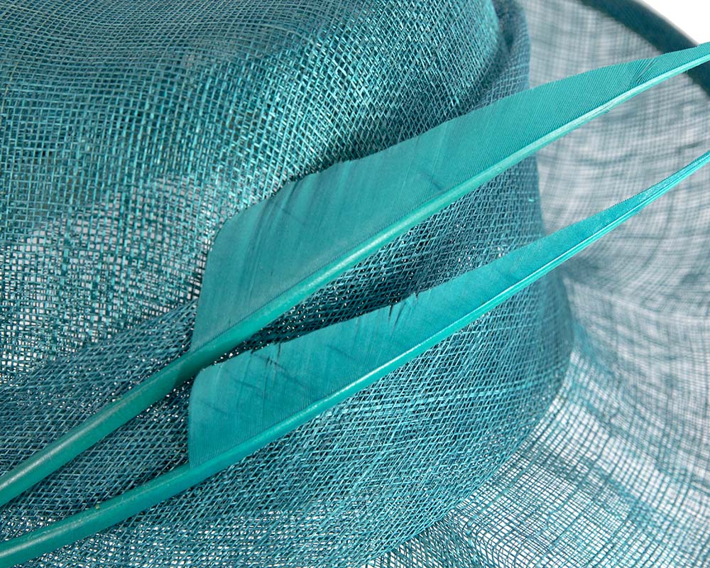 Elegant teal green hat with feathers-4