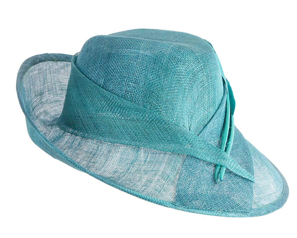 Elegant teal green hat with feathers-3