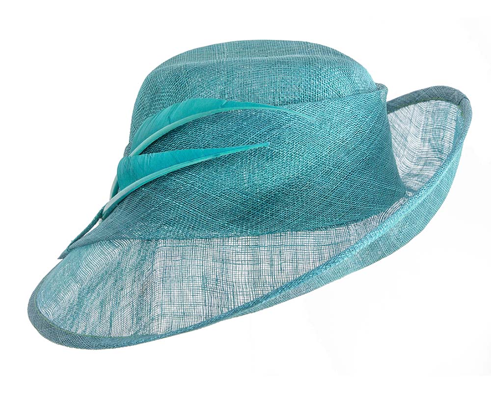 Elegant teal green hat with feathers-2