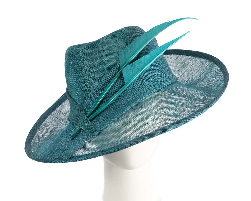 Elegant teal green hat with feathers-0