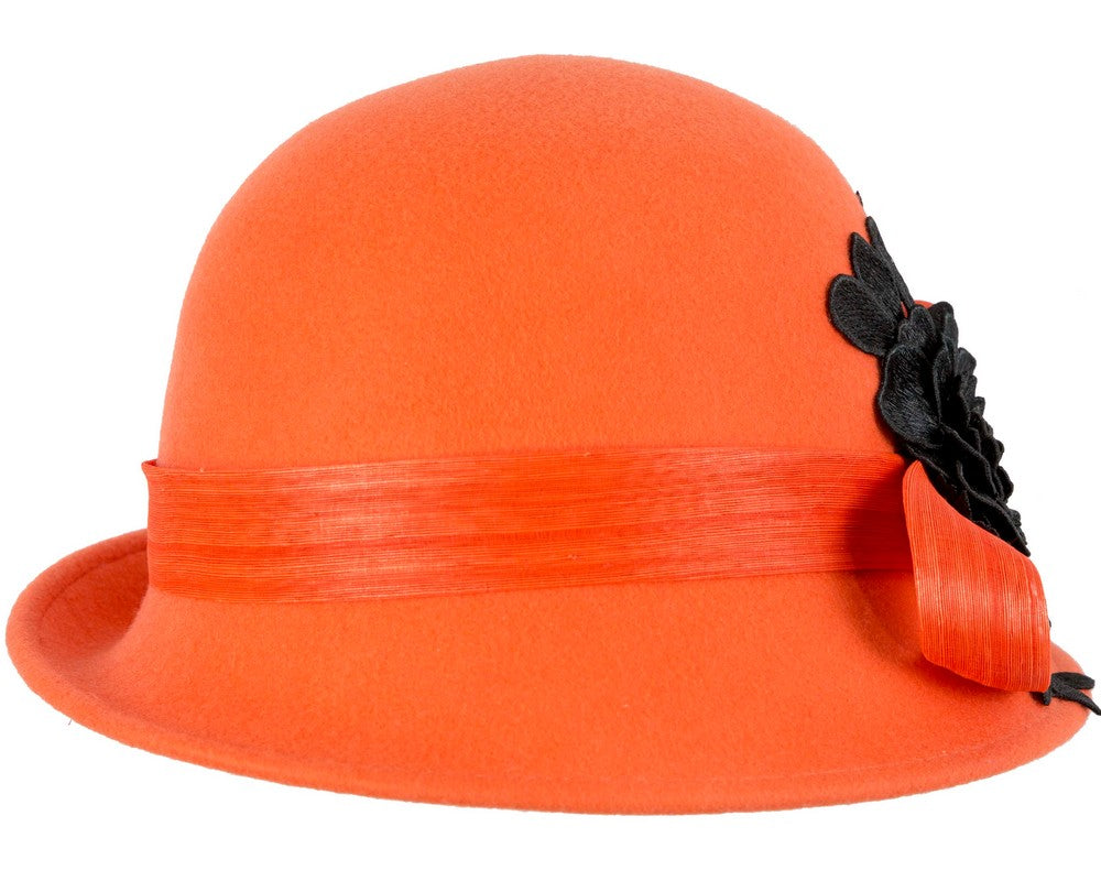 Orange felt cloche hat with lace by Fillies Collection-5