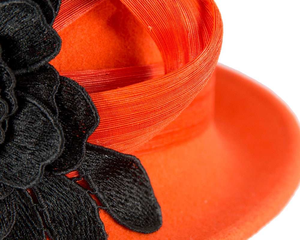 Orange felt cloche hat with lace by Fillies Collection-4