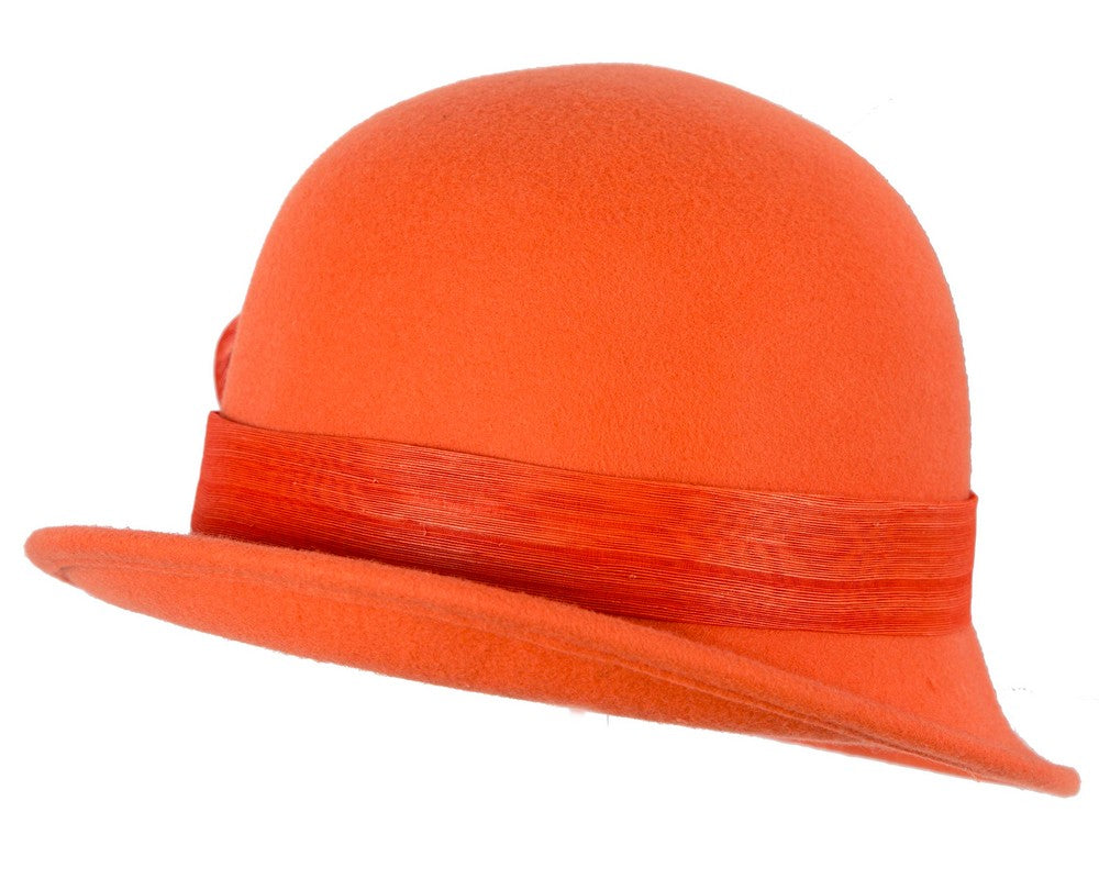Orange felt cloche hat with lace by Fillies Collection-2