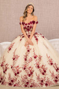 3-D Flower Embroidery Off Shoulder Mesh Quinceanera Gown-0