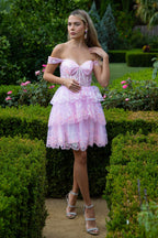 Glitter Print Mesh Sweetheart Neckline Homecoming Dress-2