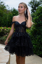 Glitter Print Mesh Sweetheart Neckline Homecoming Dress-5