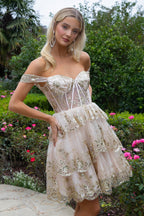 Glitter Print Mesh Sweetheart Neckline Homecoming Dress-6