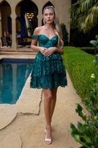 Glitter Print Mesh Sweetheart Neckline Homecoming Dress-7