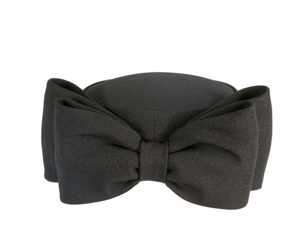 Exclusive large black pillbox hat by Cupids Millinery