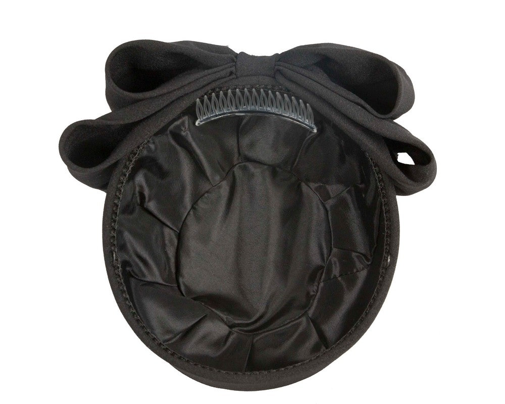 Exclusive large black pillbox hat by Cupids Millinery