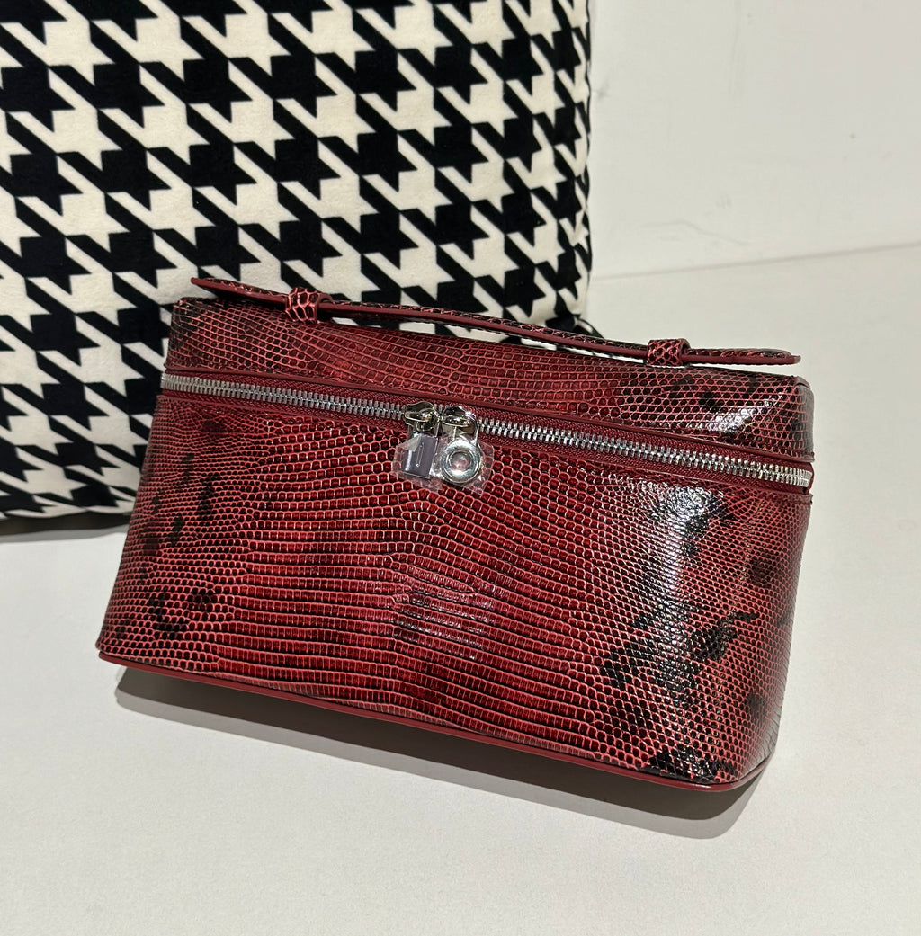 Genuine Lizard Skin Leather Zipper Cosmetic Handle Bag-6