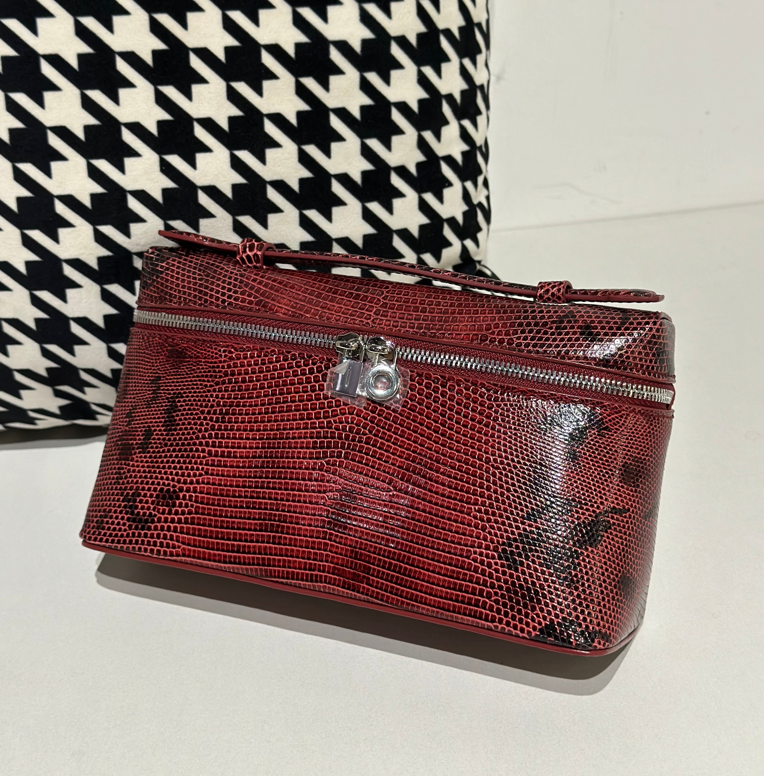 Genuine Lizard Skin Leather Zipper Cosmetic Handle Bag-6