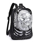 Hoody Hoodie 3D Skull Ghost Backpack Rivets Punk Travelling Rucksack Computer Bags