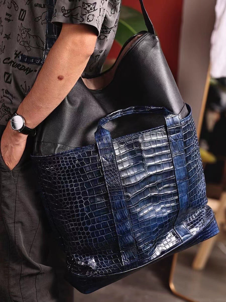 Crocodile Leather Shopper Tote Travel  Bag