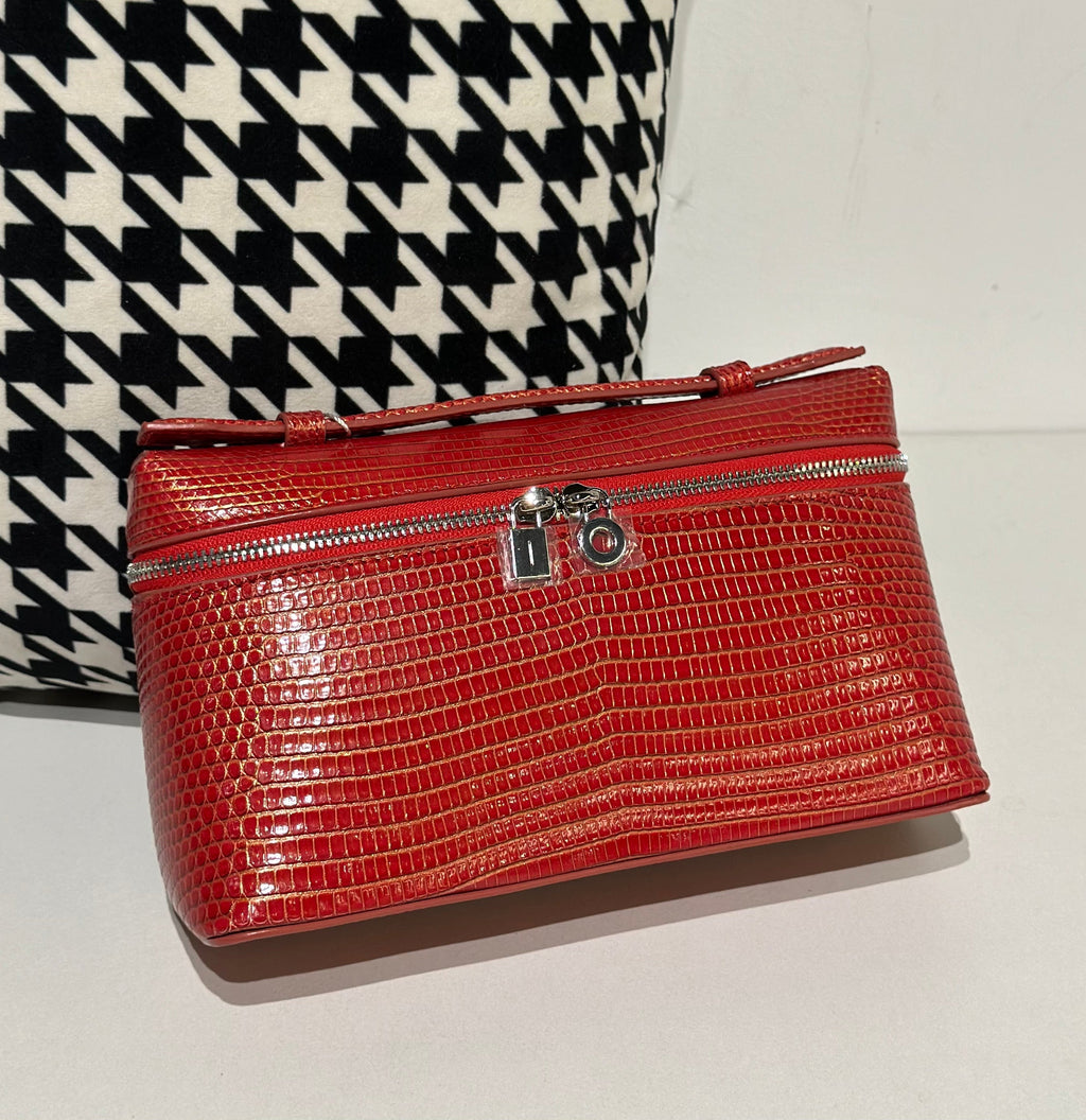 Genuine Lizard Skin Leather Zipper Cosmetic Handle Bag-1