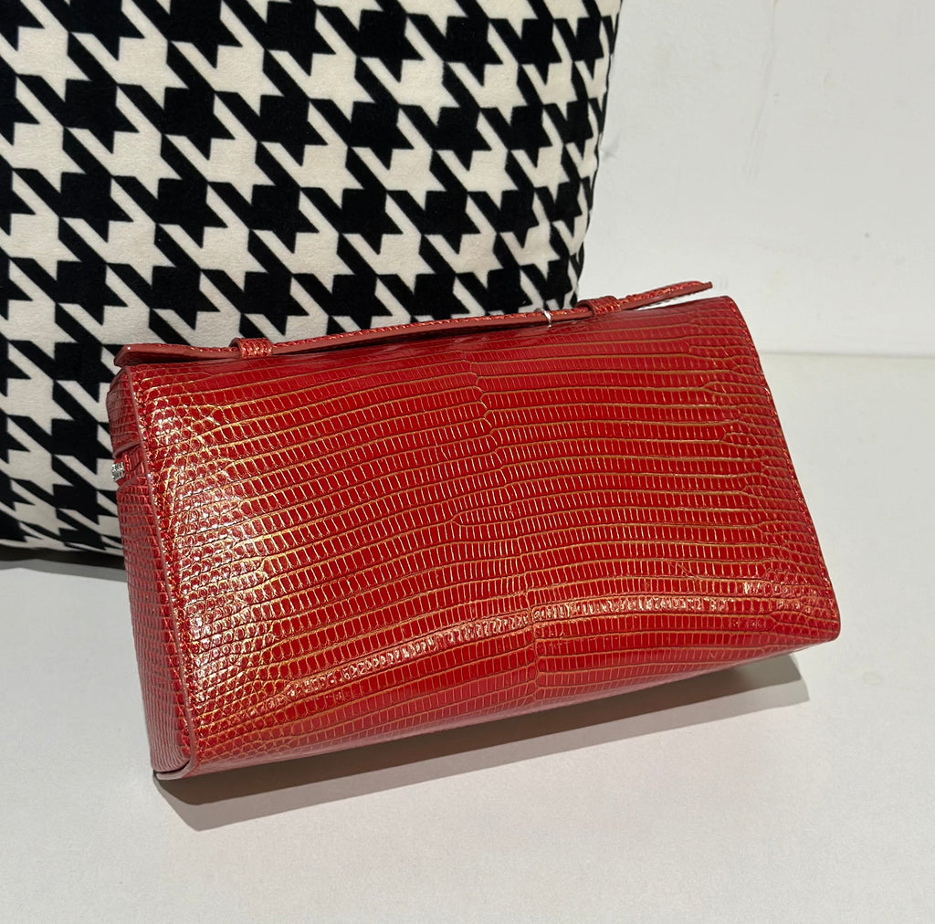 Genuine Lizard Skin Leather Zipper Cosmetic Handle Bag-2