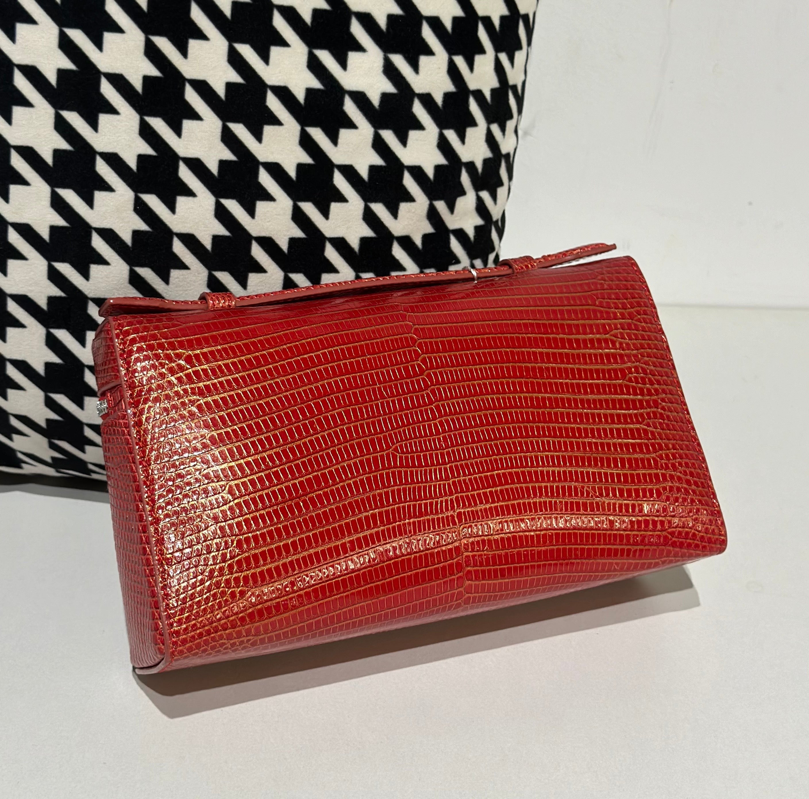 Genuine Lizard Skin Leather Zipper Cosmetic Handle Bag-2