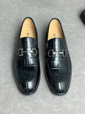 Crocodile Leather Shoes ,Crocodile Leather Men's Penny Loafer Dress Shoe Black-0