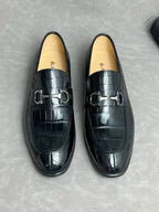 Crocodile Leather Shoes ,Crocodile Leather Men's Penny Loafer Dress Shoe Black-0