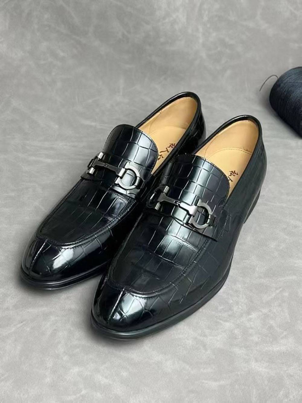 Crocodile Leather Shoes ,Crocodile Leather Men's Penny Loafer Dress Shoe Black-2