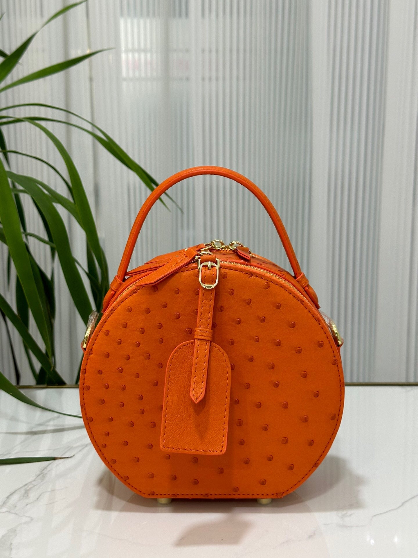 Womens  Ostrich Skin Leather Apple Phone Handle Bag