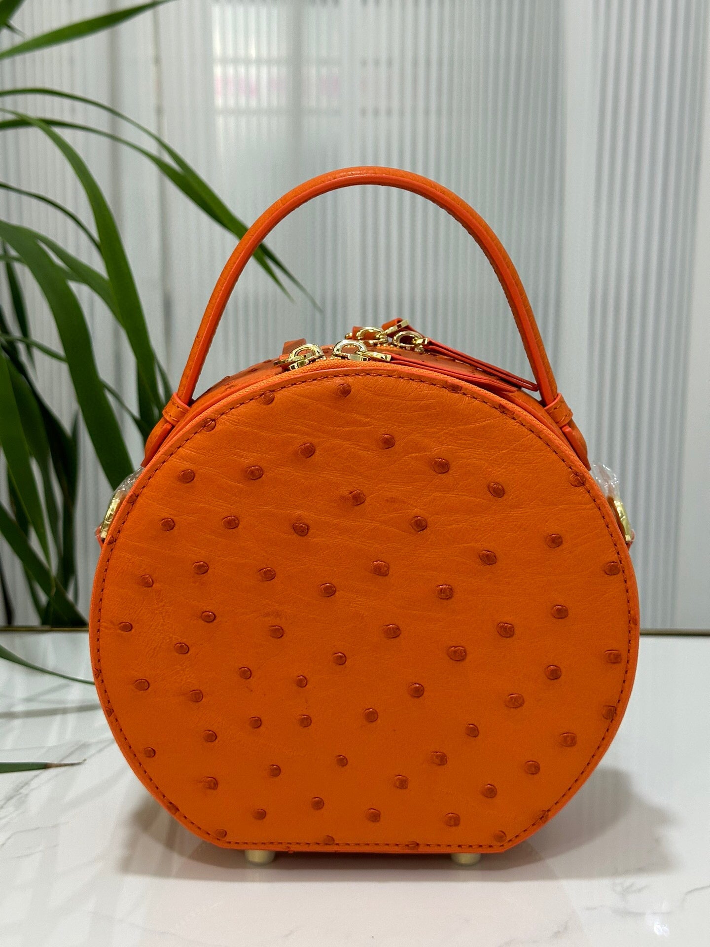 Womens  Ostrich Skin Leather Apple Phone Handle Bag