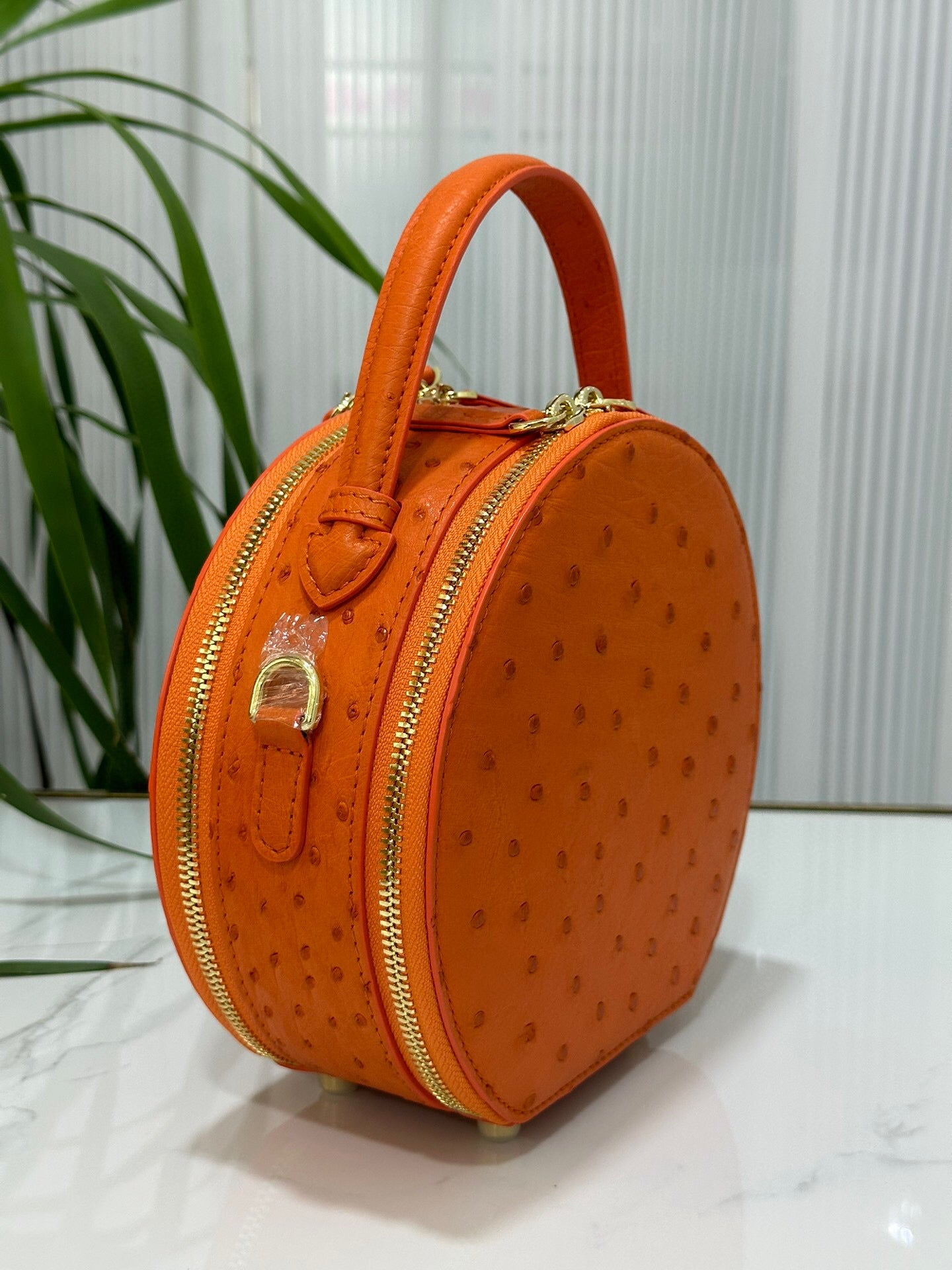 Womens  Ostrich Skin Leather Apple Phone Handle Bag