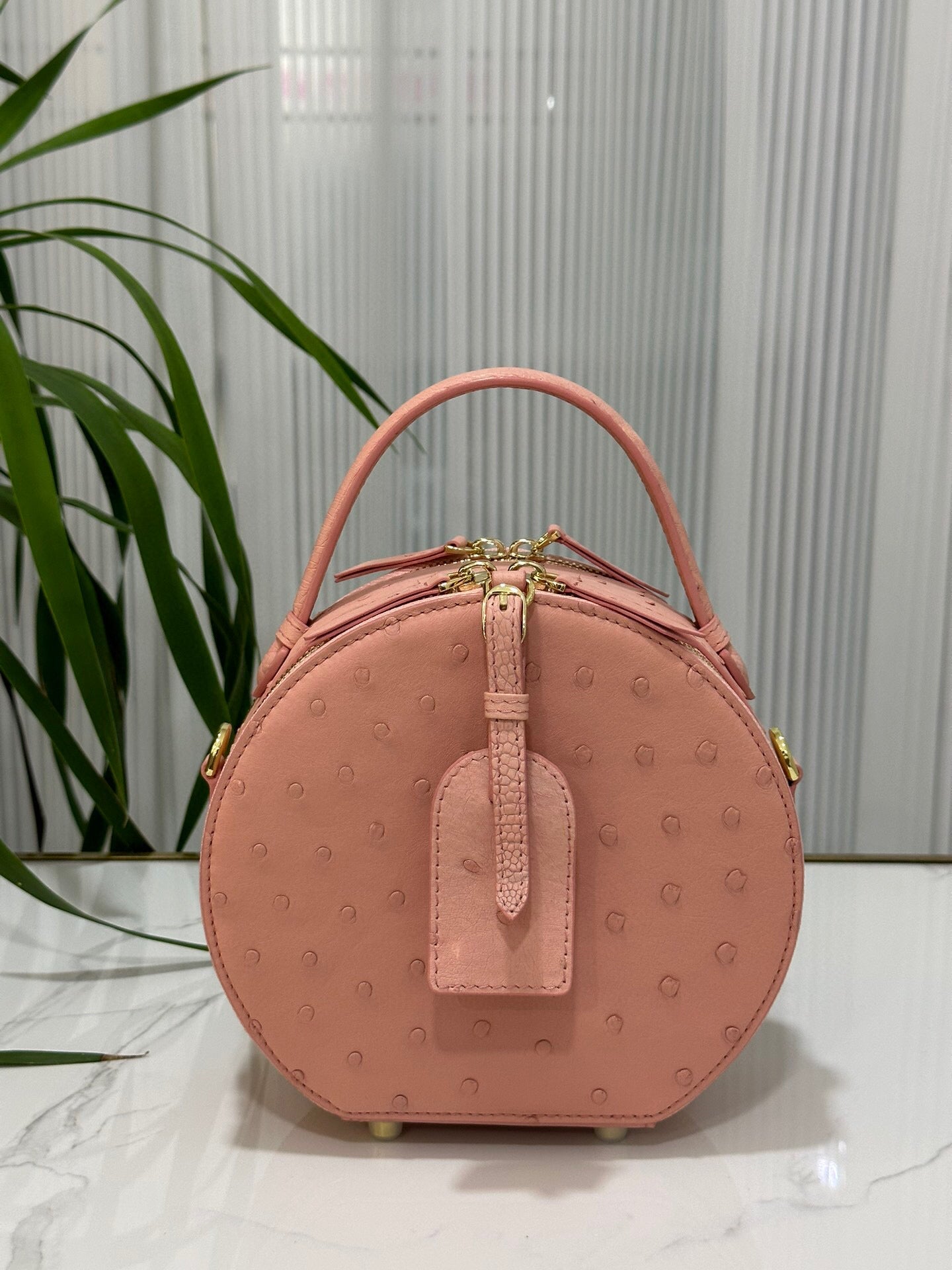 Womens  Ostrich Skin Leather Apple Phone Handle Bag