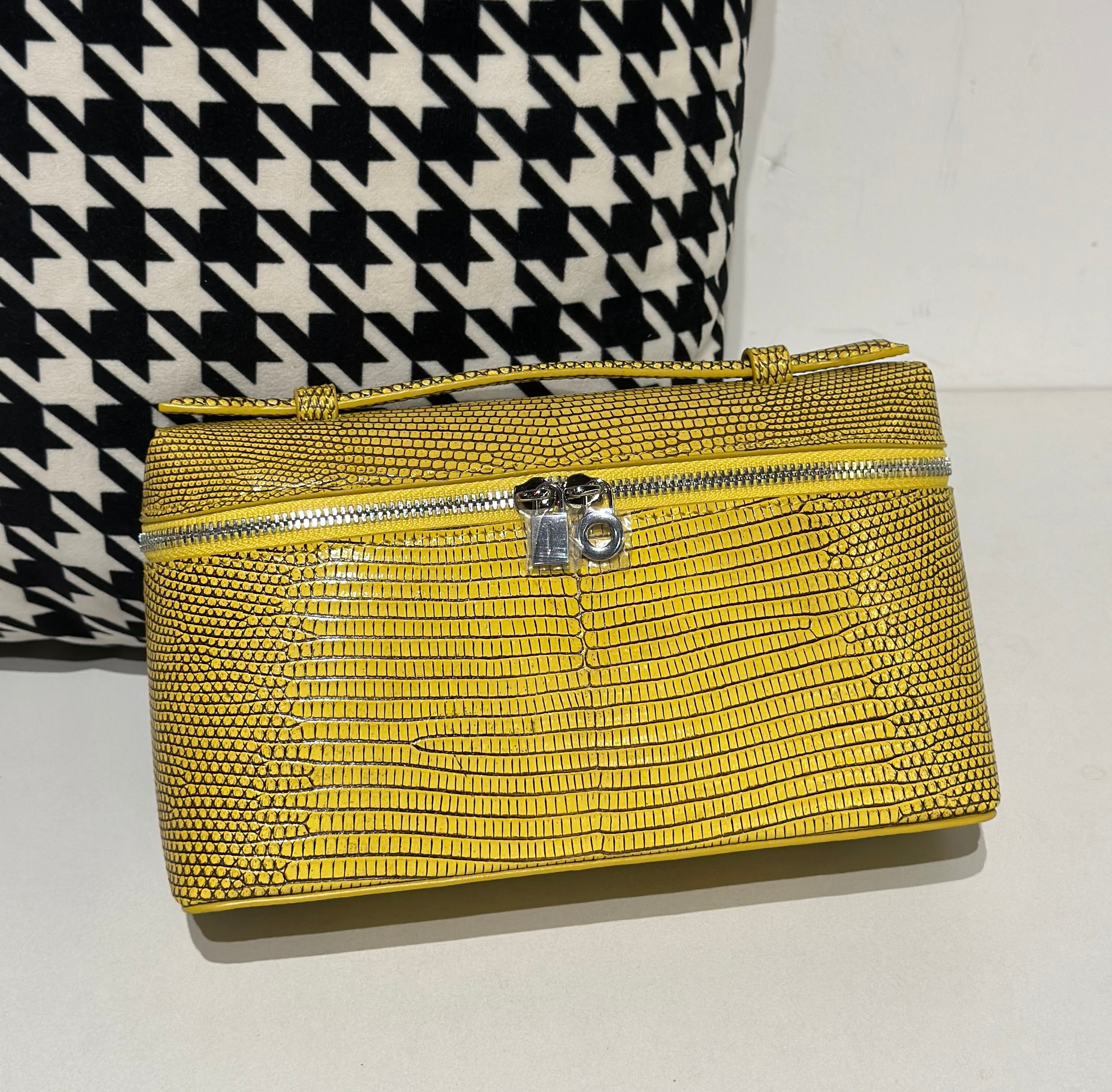 Genuine Lizard Skin Leather Zipper Cosmetic Handle Bag-12