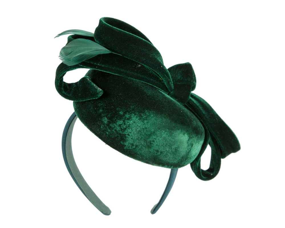 Green velvet pillbox winter fascinator-5