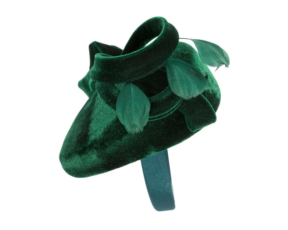 Green velvet pillbox winter fascinator-3