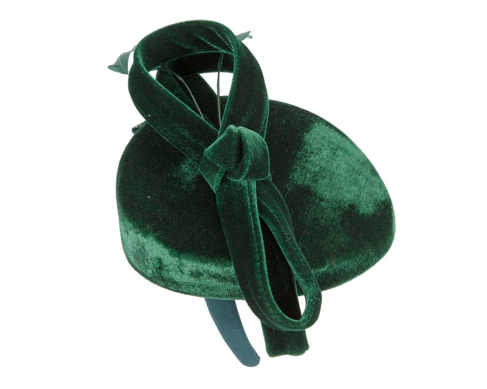 Green velvet pillbox winter fascinator-2