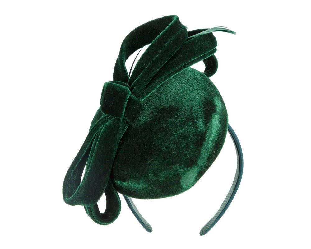 Green velvet pillbox winter fascinator-1