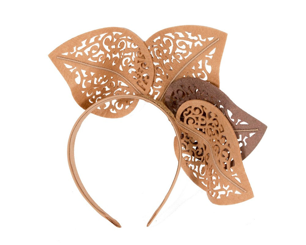 Modern beige & coffee racing fascinator by Max Alexander-3